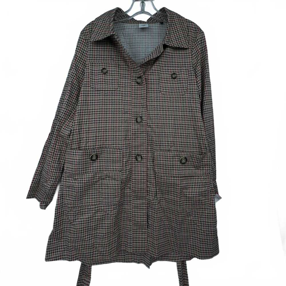 Cabi Red Tan Trench Coat Houndstooth Pockets | Womens S